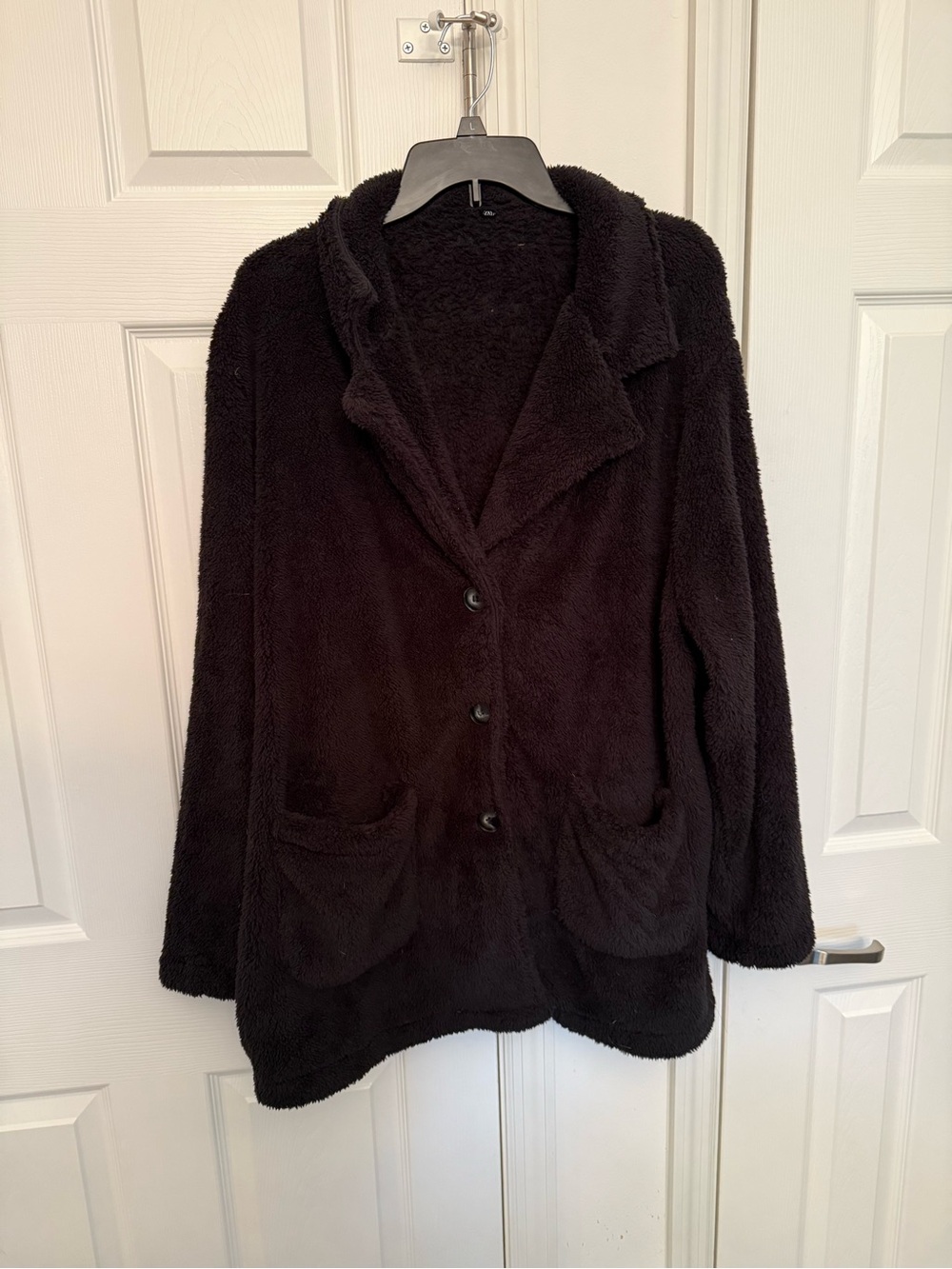 Plush Black Teddy Jacket with Button Front